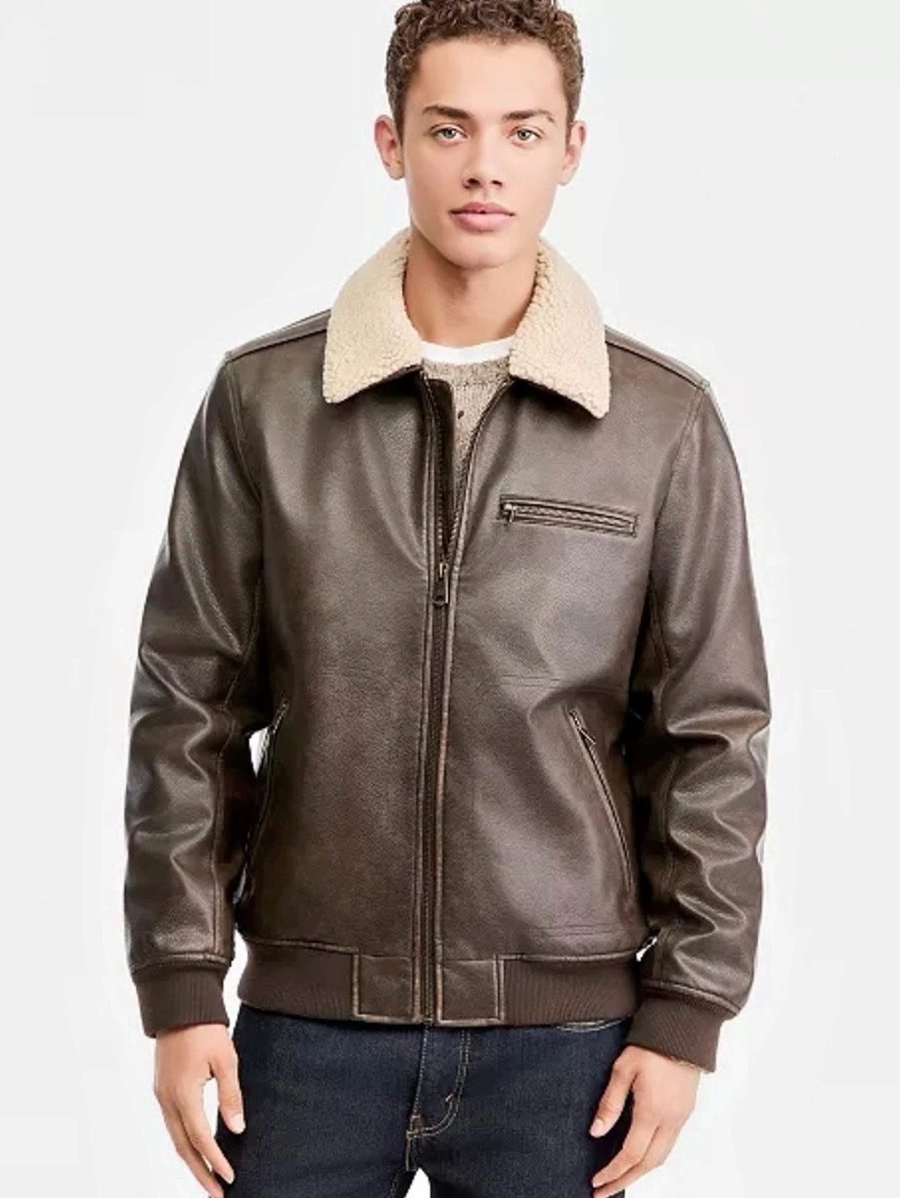 Levi's Men's Sherpa Collar Faux Leather Bomber Jacket XL
